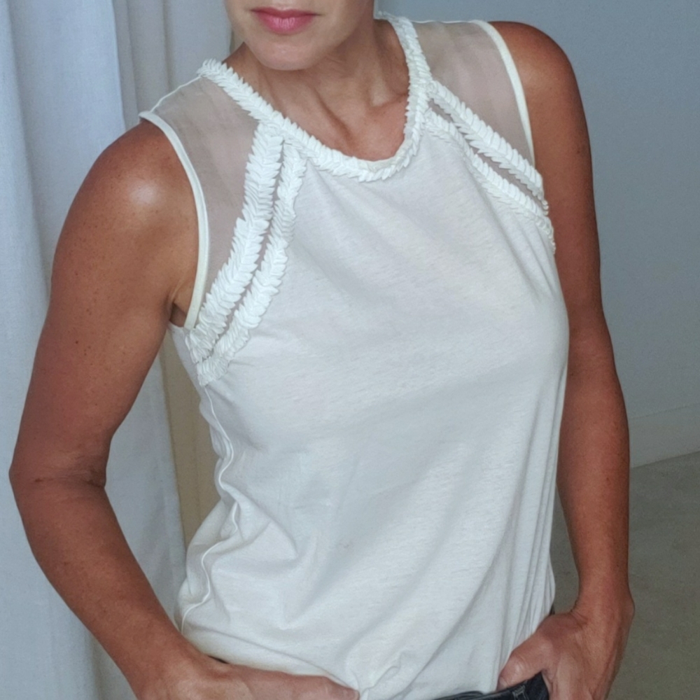 J. Crew Cream Sleeveless Top with Sheer Accents